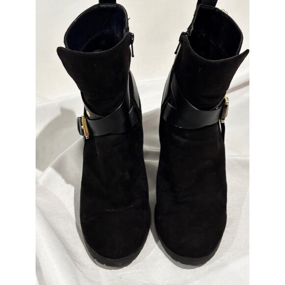 Woman’s APT 9 Black Suede Zip Boots Sz 9 chunky biker studded buckle straps - Picture 3 of 13